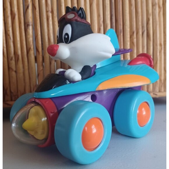 VINTAGE 1998 WARNER BROS. LOONEY TUNES SYLVESTER THE CAT PULL-BACK TOY CAR WORKS - Picture 1 of 6